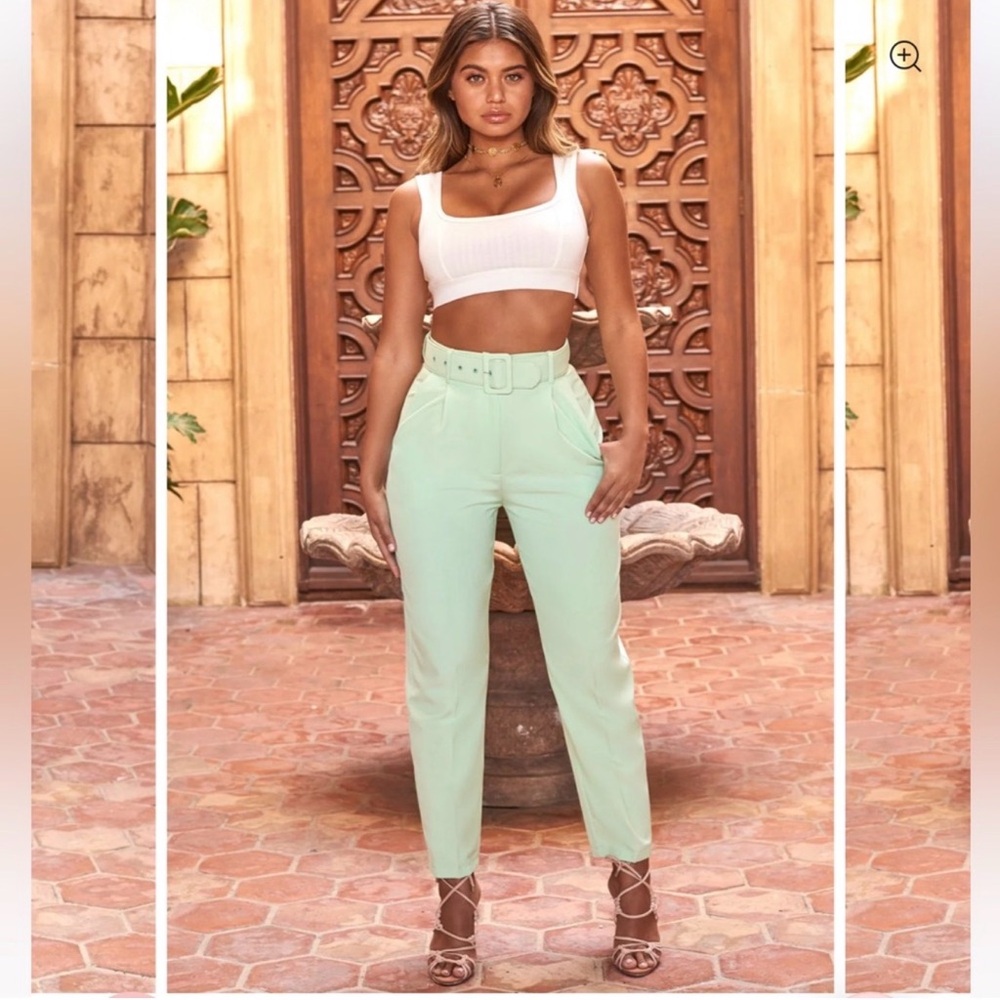 Oh Polly Mint Cropped Women's belted trouser Pants size 10